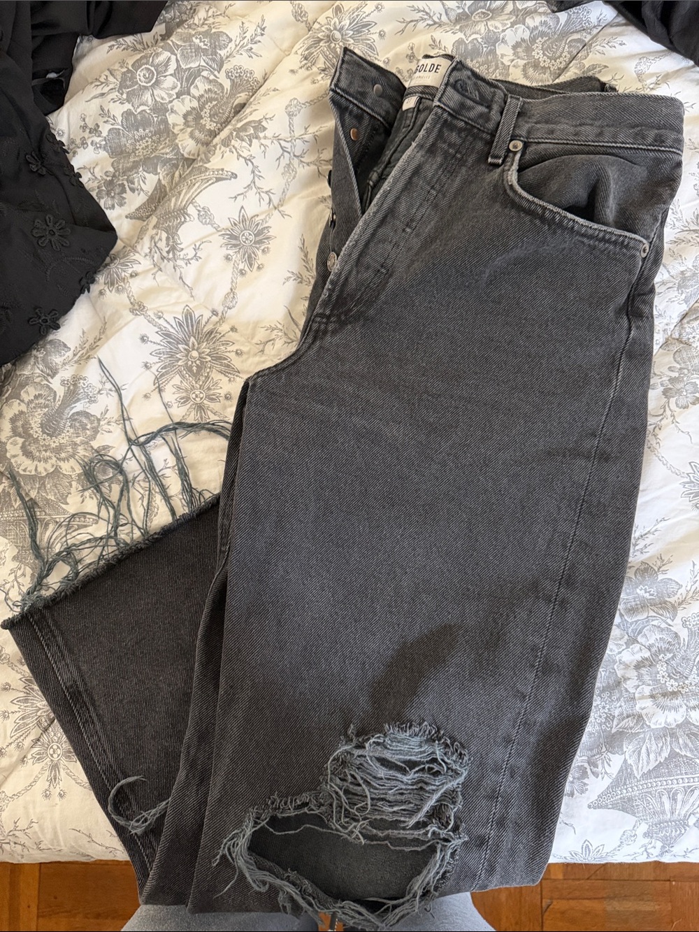 Agolde Black Distressed Ankle Crop Jeans